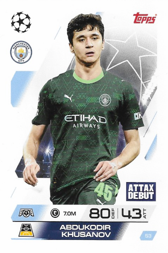 Abdukodir Khusanov Attax Debut Base Card #53 - Topps Match Attax 25/26 (2025/2026) - Manchester City
