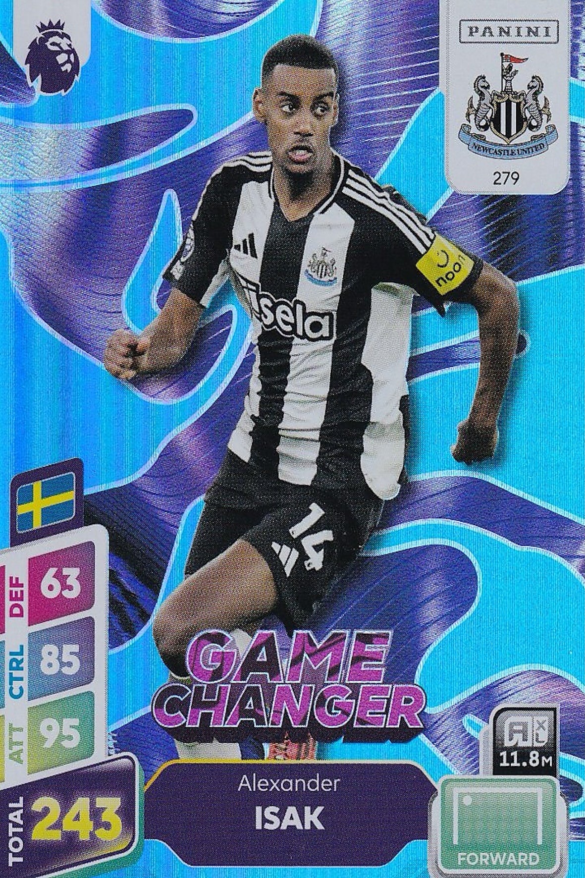 Alexander Isak Blue Parallel Game Changer Card #279 - Panini Adrenalyn XL 2025 PLUS Premier League, Newcastle United