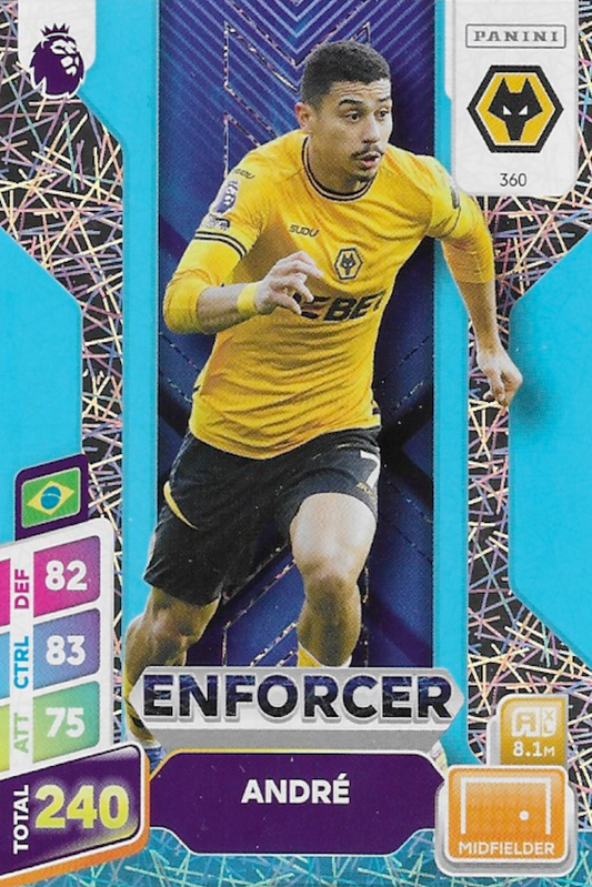 Andre Enforcer Blue Parallel Card #360 - Panini Adrenalyn XL PLUS 2025 Premier League (Wolves)