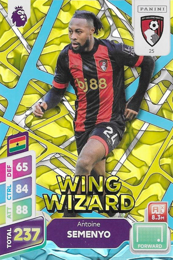 Antoine Semenyo Wing Wizard Blue Parallel Card #25 - Panini Adrenalyn XL PLUS 2025 Premier League (Bournemouth)