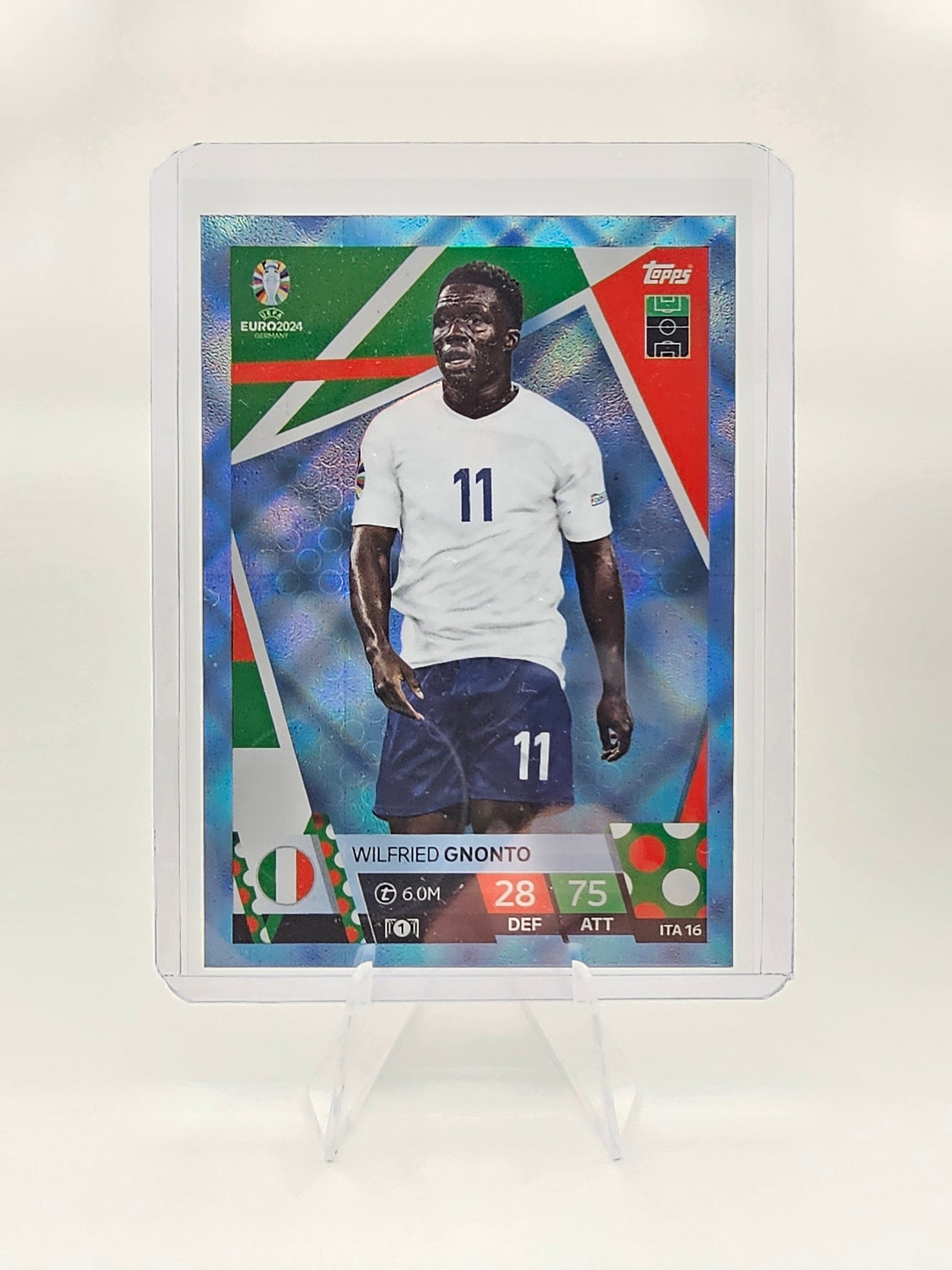 Wilfried Gnonto Blue Crystal Parallel Card #ITA16 - Topps Match Attax Euro 2024 in top loader