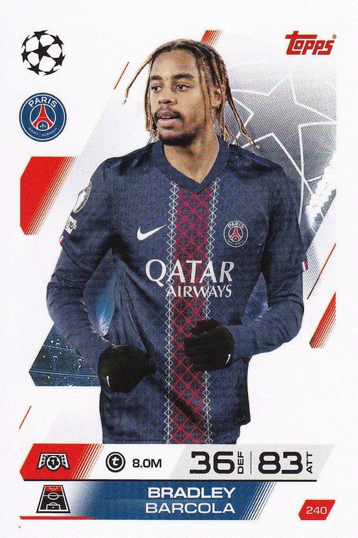 Bradley Barcola Base Card #240 - Topps Match Attax 25/26 (2025/2026) PSG