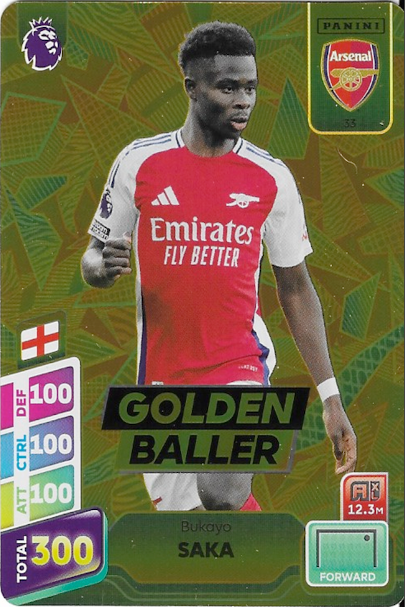 Bukayo Saka Golden Baller Card #33 - Adrenalyn XL PLUS 2025 Premier League (Arsenal)