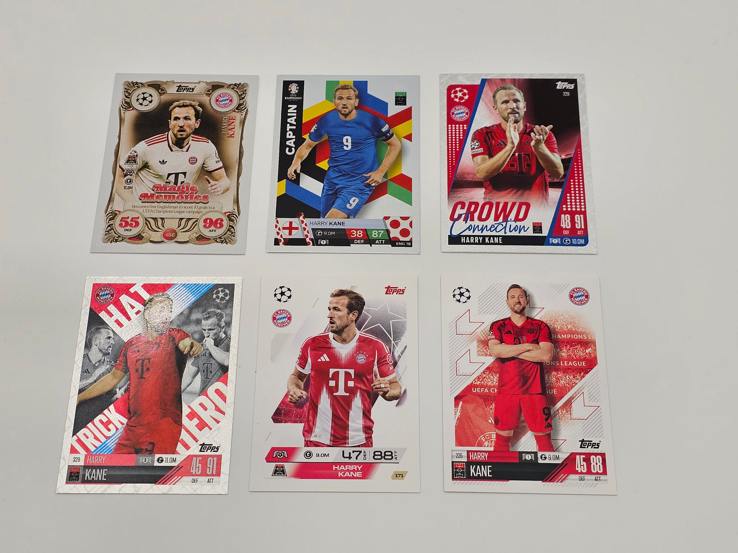 Bundle of 6x Harry Kane Football Cards, Topps Match Attax, Foils & Base