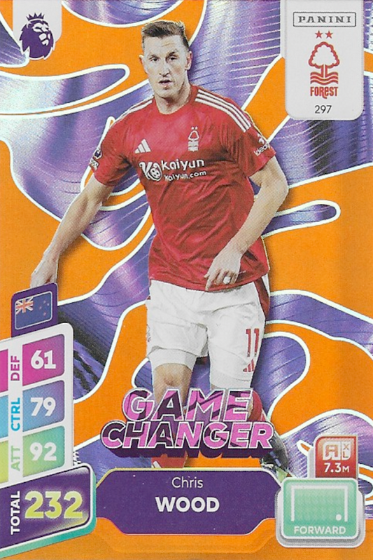 Chris Wood Orange Parallel Game Changer Card #297 - Panini Adrenalyn XL PLUS 2025 Premier League (Nottingham Forest)