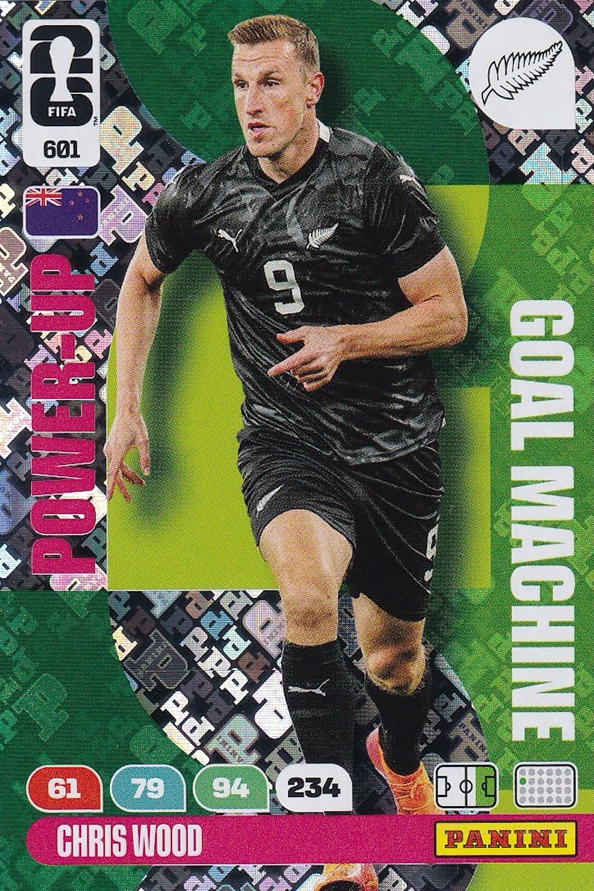 Chris Wood Power Up Goal Machine Card #601 - FIFA WORLD CUP 2026 - Panini Adrenalyn XL - New Zealand