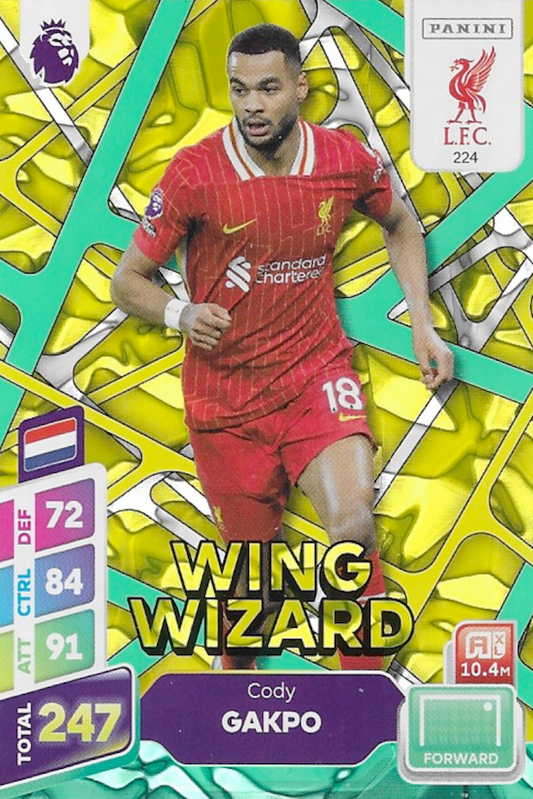 Cody Gakpo Wing Wizard Green Parallel Card #224 - Panini Adrenalyn XL PLUS 2025 Premier League (Liverpool)