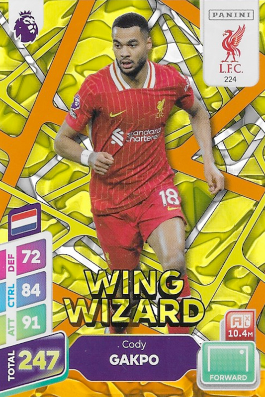 Cody Gakpo Wing Wizard Orange Parallel Card #224 - Panini Adrenalyn XL PLUS 2025 Premier League (Liverpool)