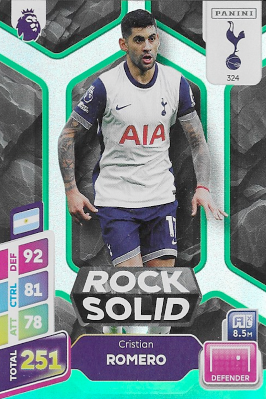 Cristian Romero Green Parallel Rock Solid Card #324 - Panini Adrenalyn XL PLUS 2025 Premier League (Tottenham Hotspur / Spurs)