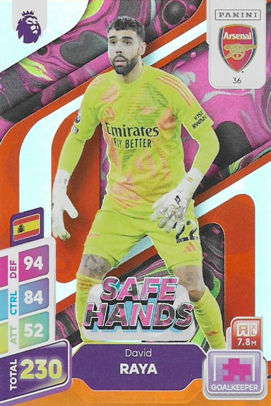 David Raya Safe Hands Orange Parallel Card #36 - Panini Adrenalyn XL PLUS 2025 Premier League (Arsenal)