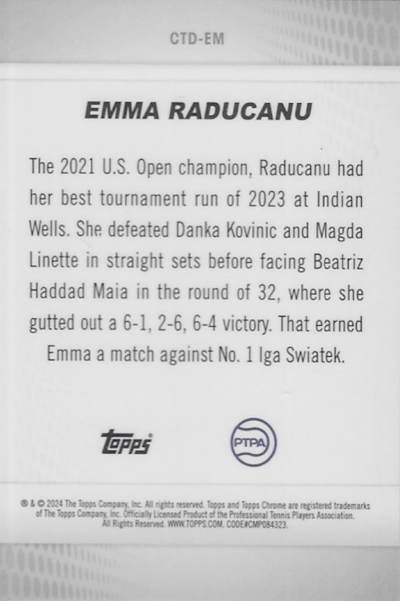 EMMA RADUCANU 2024 TOPPS CHROME TENNIS - Captured Insert Silver Holo Refractor #CTD-EM - Near Mint!