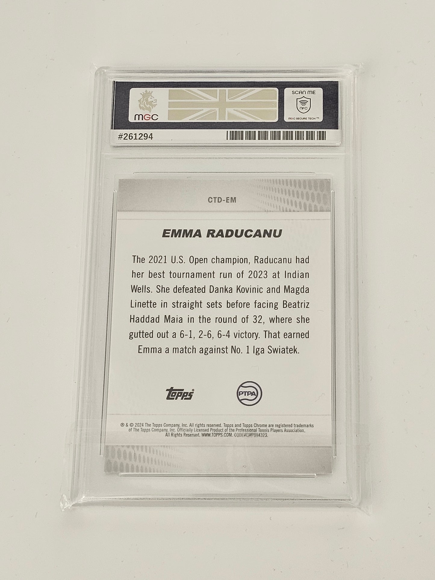 EMMA RADUCANU 2024 TOPPS CHROME TENNIS - Captured Insert Silver Holo Refractor #CTD-EM (Graded Card, MGC9) back