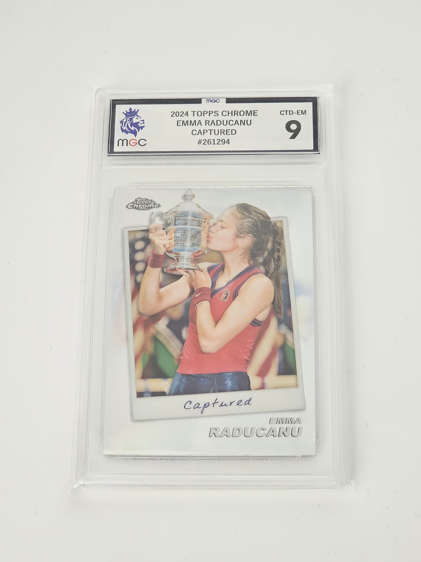 EMMA RADUCANU 2024 TOPPS CHROME TENNIS - Captured Insert Silver Holo Refractor #CTD-EM (Graded Card, MGC9)