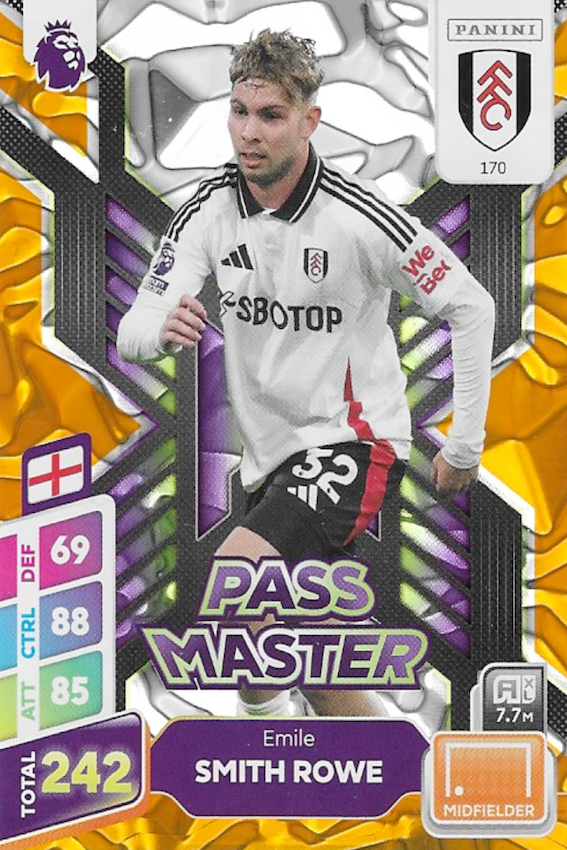 Emile Smith Rowe Pass Master Orange Parallel Card #170 - Panini Adrenalyn XL PLUS 2025 Premier League (Fulham)