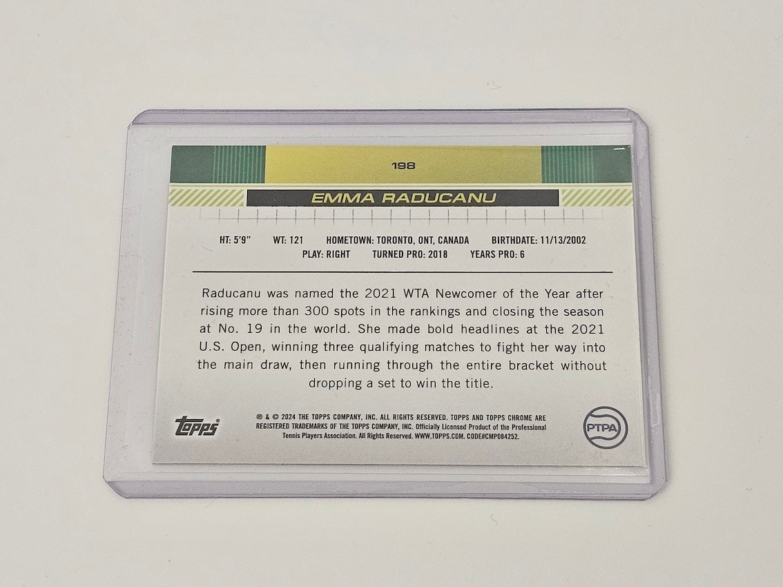 Emma Raducanu Card #198 - 2024 Topps Chrome Tennis (Near Mint) - back