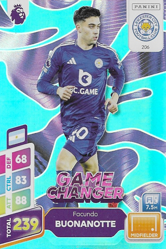 Facundo Buonanotte Game changer Blue Parallel Card #206 - Adrenalyn XL Plus 2025 Premier League (Leicester City)