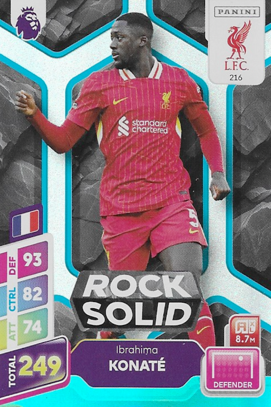 Ibrahima Konaté Rock Solid Blue Parallel Card #216 - Panini Adrenalyn XL PLUS 2025 Premier League (Liverpool)