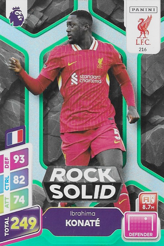 Ibrahima Konaté Rock Solid Green Parallel Card #216 - Panini Adrenalyn XL PLUS 2025 Premier League (Liverpool)