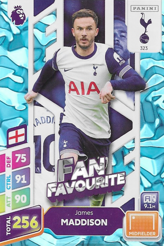 James Maddison Blue Parallel Fan Favourite Card #323 - Panini Adrenalyn XL PLUS 2025 (Tottenham Hotspur)