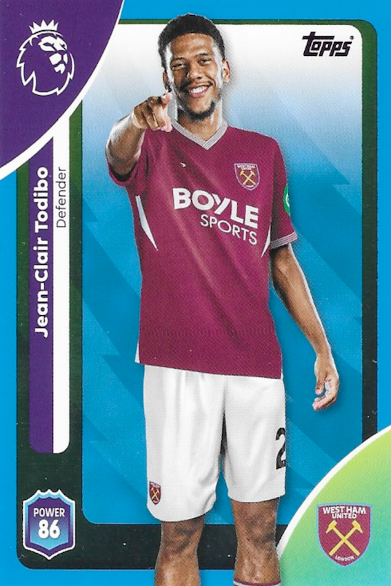 Jean Clair Todibo Blue Parallel Card #273 - Topps Premier League 2025/26 (West Ham United)