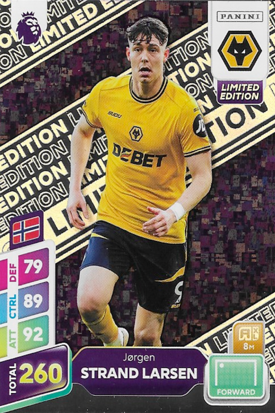 Jørgen Strand Larsen Limited Edition Card - Premier League Adrenalyn XL PLUS 2025 (Wolves)