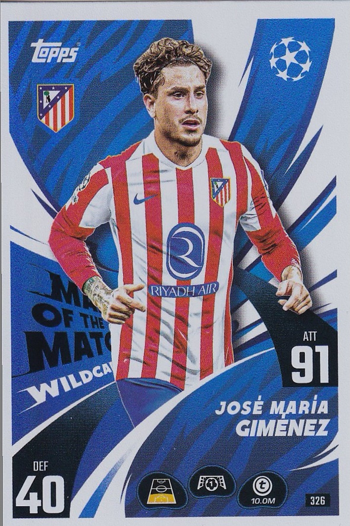 Jose Maria Gimenez Man of the Match Wildcard #326 - Topps Match Attax 25/26 (2025/2026) - Atlético Madrid