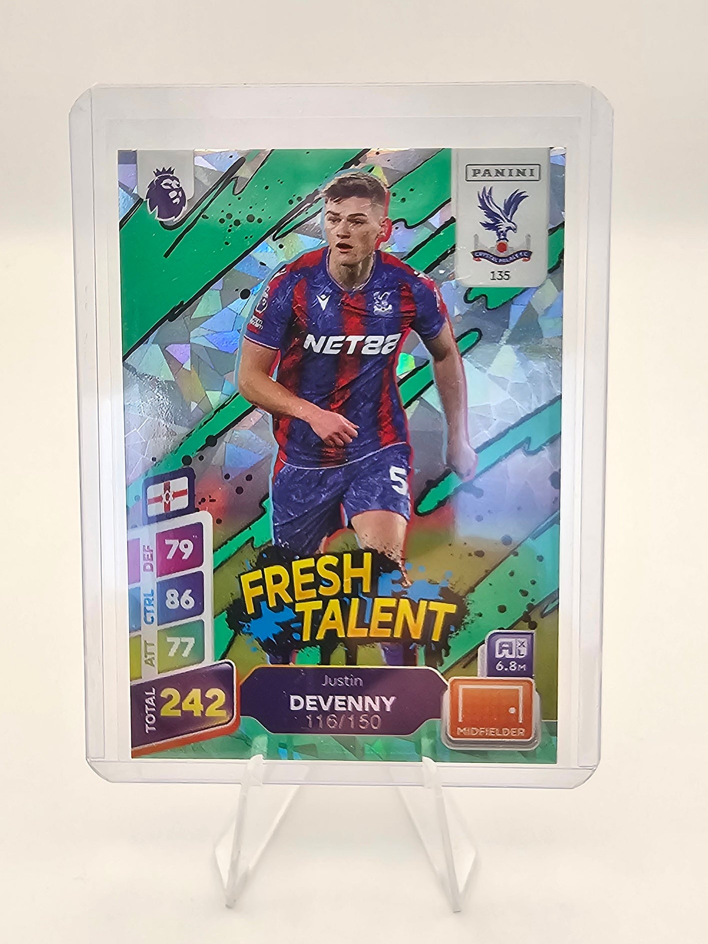 RARE Justin Devenny Green Numbered Parallel 116/150 Adrenalyn XL Plus 2025 #135 (Crystal Plalace) - Cards in a top loader