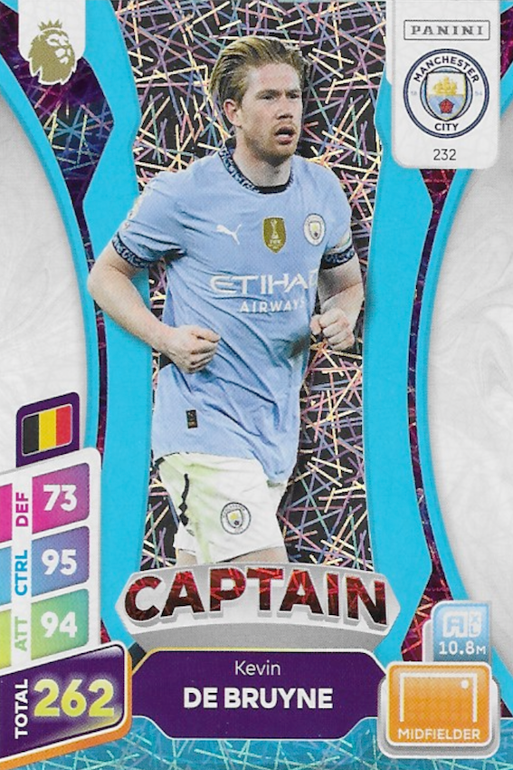 Kevin De Bruyne Blue Parallel Captain Card #232 - Panini Adrenalyn XL PLUS 2025 Premier League (Manchester City)