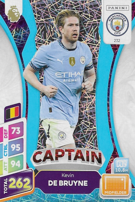 Kevin De Bruyne Blue Parallel Captain Card #232 - Panini Adrenalyn XL PLUS 2025 Premier League (Manchester City)