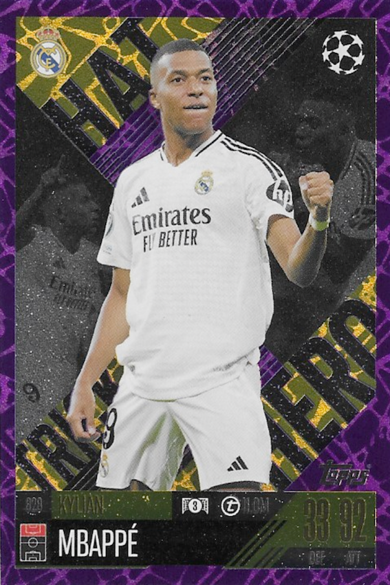 Kylian Mbappe PURPLE PARALLEL Hat Trick Hero Card #328 - Match Attax EXTRA 24/25 (2024/2025)