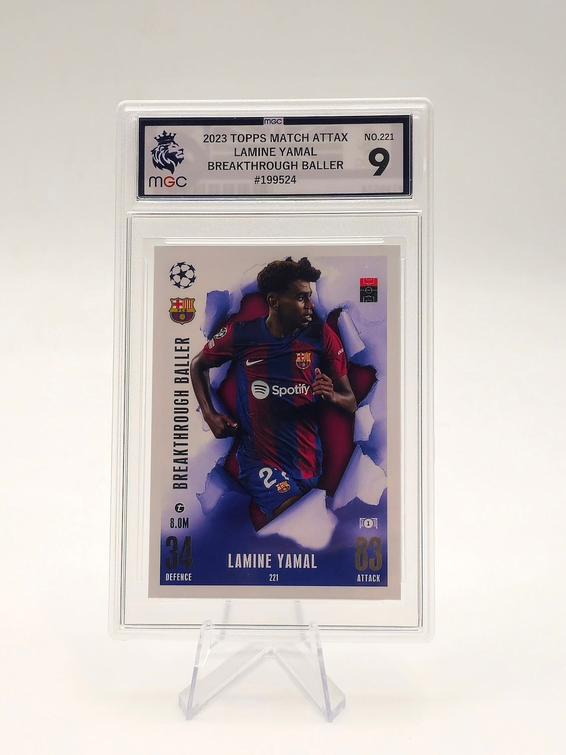 Lamine Yamal Breakthrough Baller Card #221 - 2023 Topps Match Attax FC Barcelona MGC 9 Graded