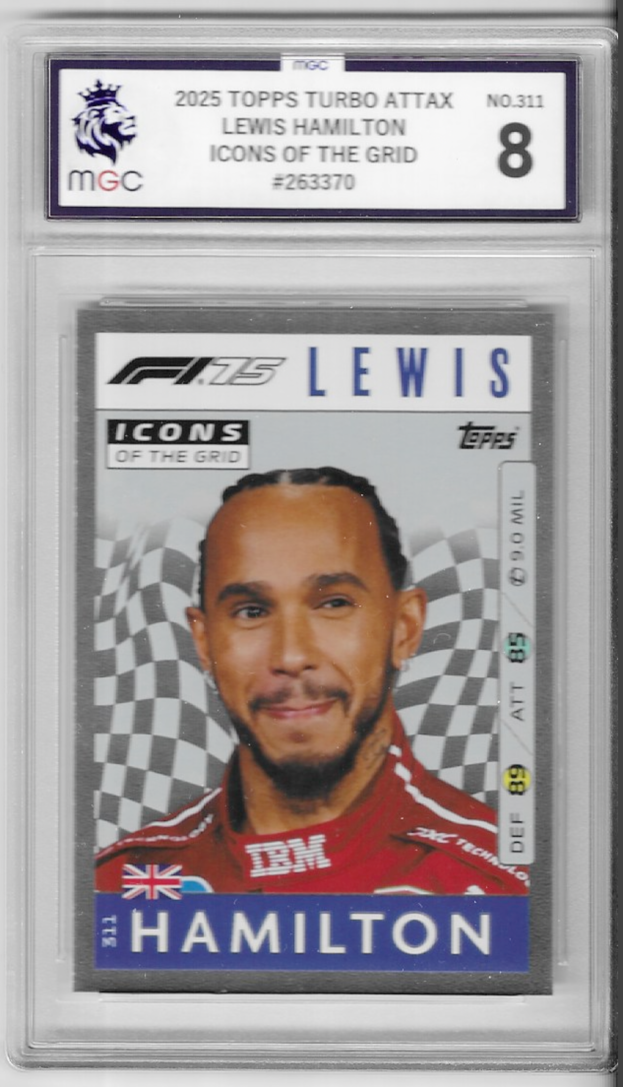 Lewis Hamilton Icons of the Grid Trading Card #311 - 2025 Topps Turbo Attax Formula One (MGC 8 Graded)