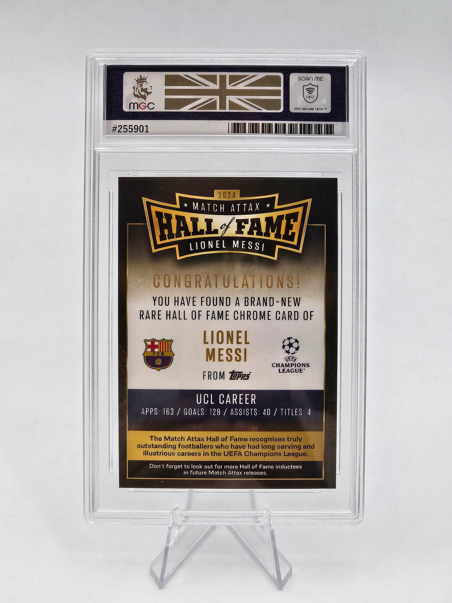Graded Lionel Messi Hall of Fame Card HOF 4 MGC 9, Topps Match Attax 24/25 (2024/2025)