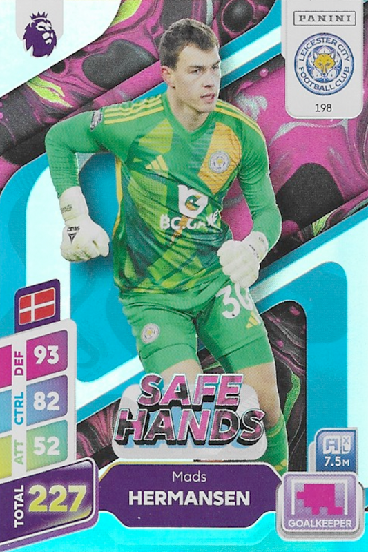Mads Hermansen Safe Hands Blue Parallel Card #198 - Panini Adrenalyn XL PLUS 2025 Premier League (Leicester City)