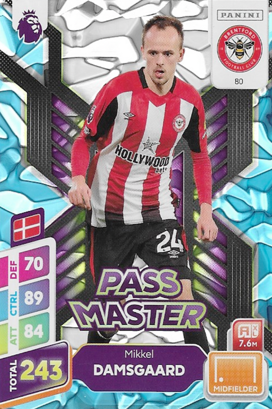 Mikkel Damsgaard Pass Master Blue Parallel Card #80 - Panini Adrenalyn XL PLUS 2025 Premier League (Brentford)