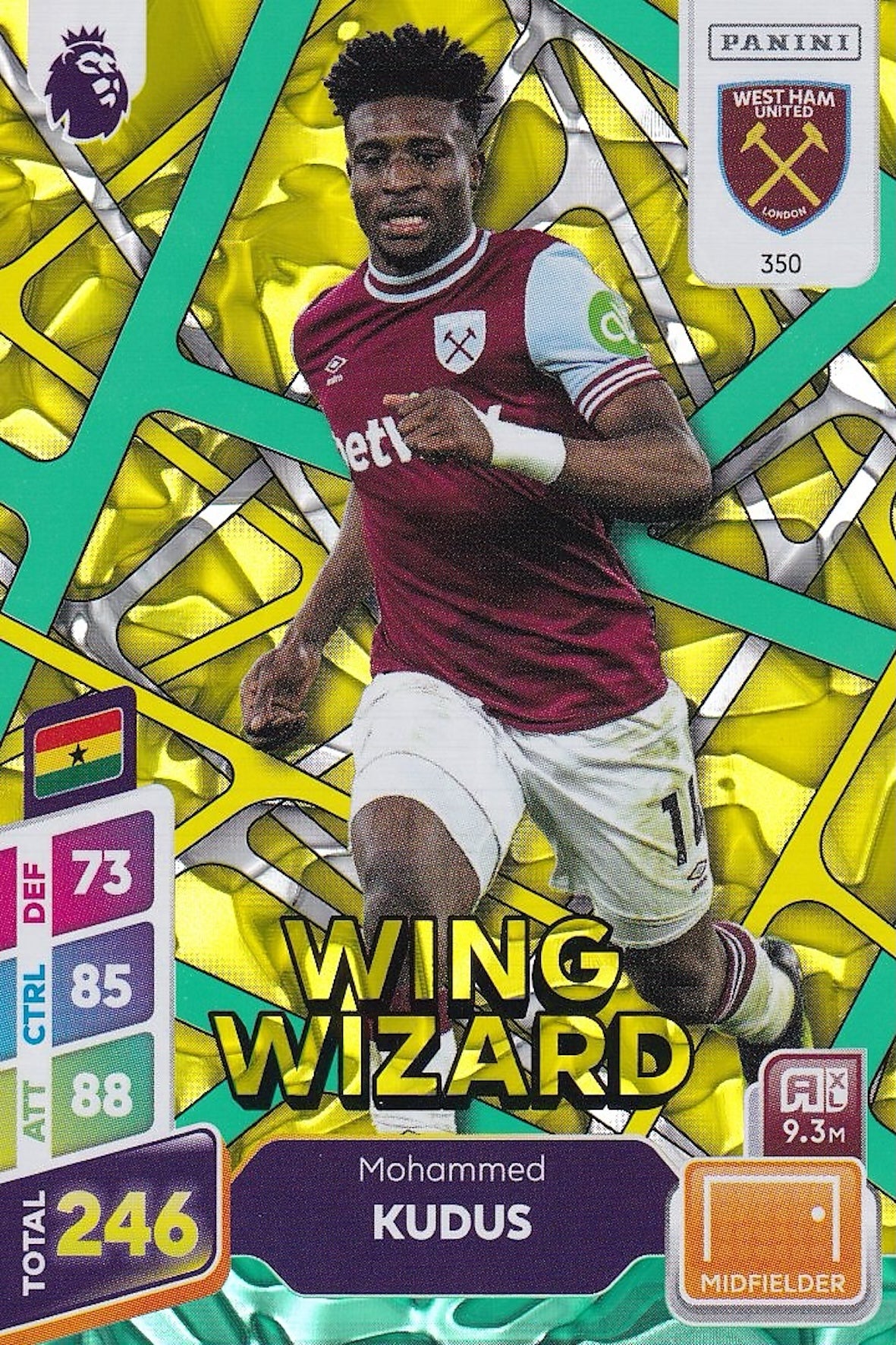 Mohammed Kudus Wing Wizard Green Parallel Card #350 - Panini Adrenalyn XL PLUS 2025 Premier League (West Ham United)