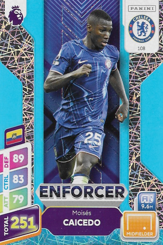 Moises Caicedo Enforcer Blue Parallel Card #108 - Panini Adrenalyn XL PLUS 2025 Premier League (Chelsea)