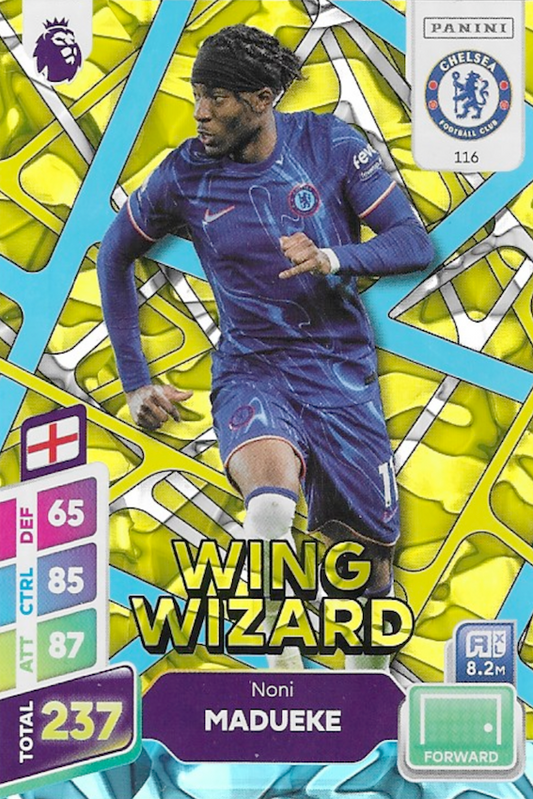 Noni Madueke Wing Wizard Blue Parallel Card #116 - Panini Adrenalyn XL PLUS 2025 Premier League (Chelsea)