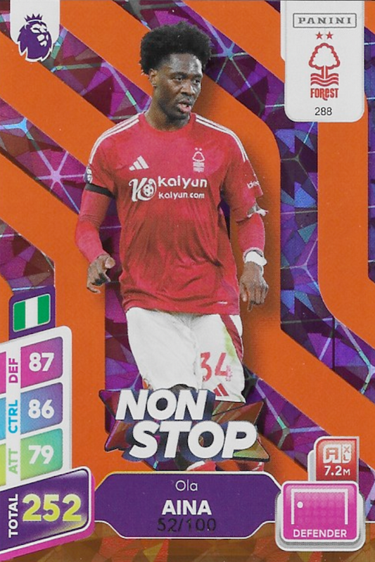 Ola Aina Orange Numbered Parallel NON STOP Card 52/100 - Adrenalyn XL PLUS 2025