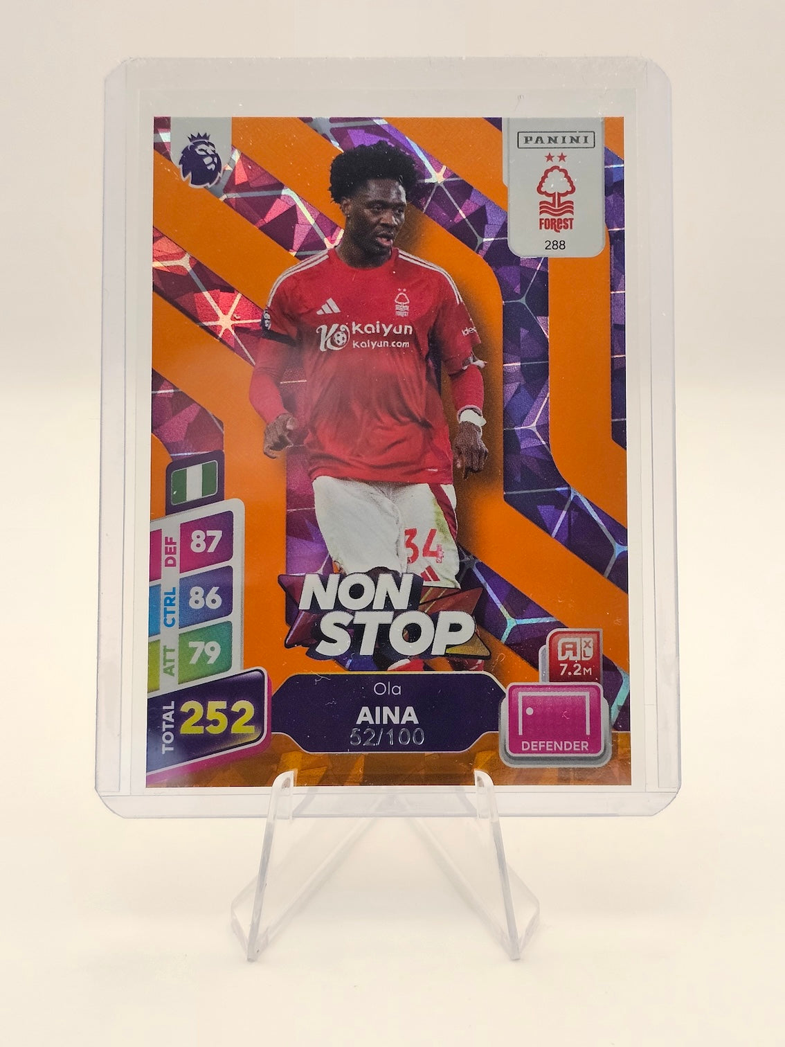 Ola Aina Orange Numbered Parallel NON STOP Card 52/100 - Adrenalyn XL PLUS 2025 in top loader