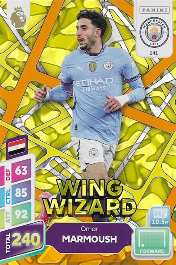 Omar Marmoush Wing Wizard Orange Parallel Card #241 - Panini Adrenalyn XL PLUS 2025 Premier League (Manchester City)