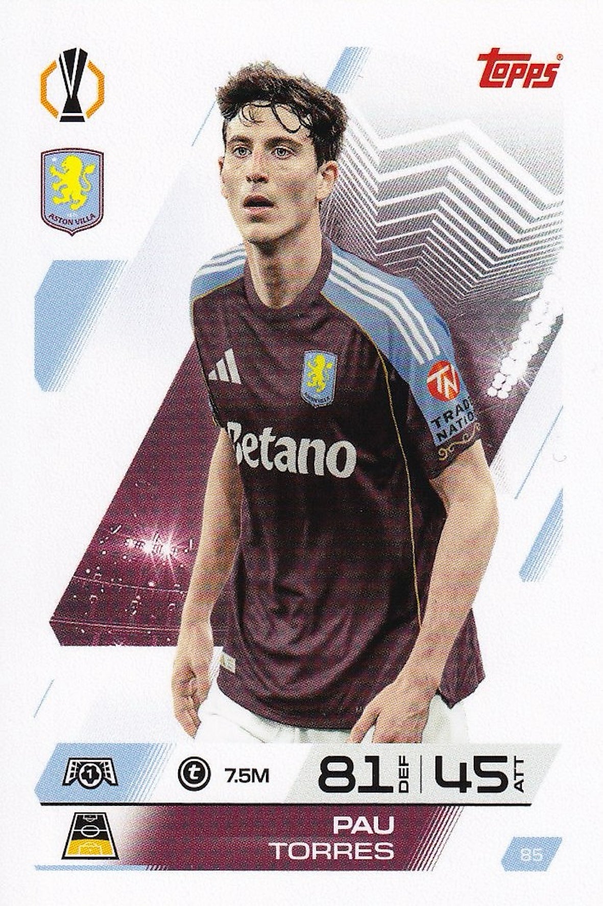 Pau Torres Base Card #85 - Topps Match Attax 25/26 (2025/2026) Aston Villa