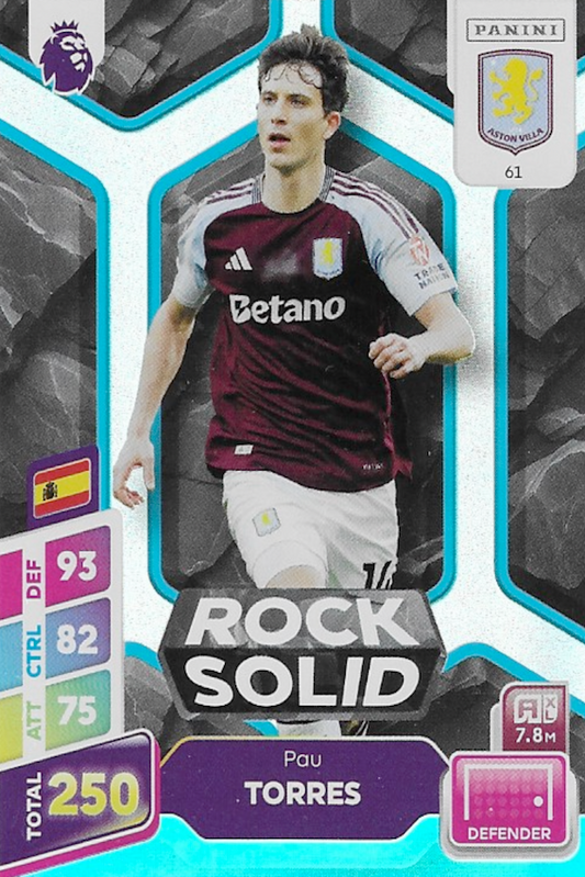 Pau Torres Blue Parallel Rock Solid Card #61 - Panini Adrenalyn XL PLUS 2025 Premier League (Aston Villa)
