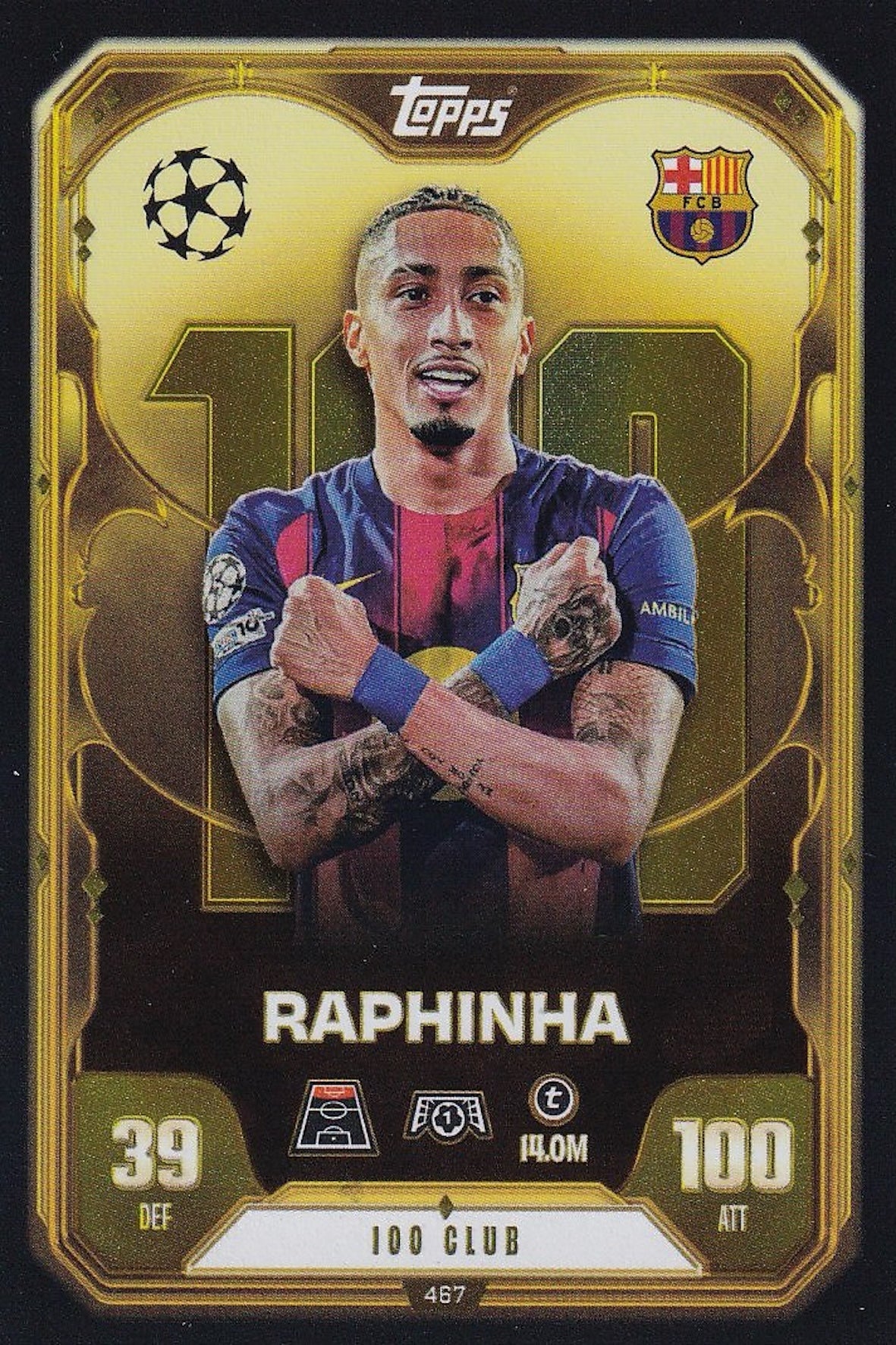 Raphinha 100 Club Card #467 - Topps Match Attax 25/26 (2025/2026) - FC Barcelona