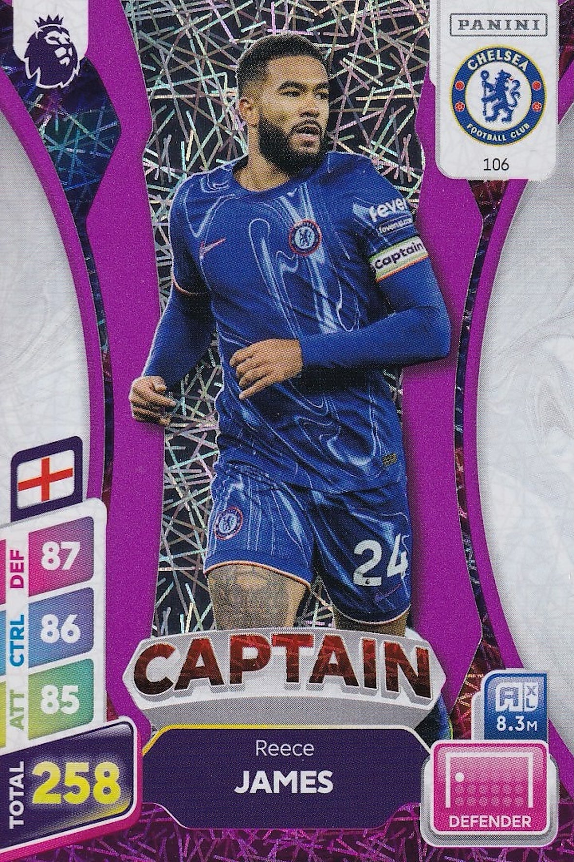Reece James Purple Parallel Captain Card #106 - Panini Adrenalyn XL PLUS 2025 Premier League (Chelsea)
