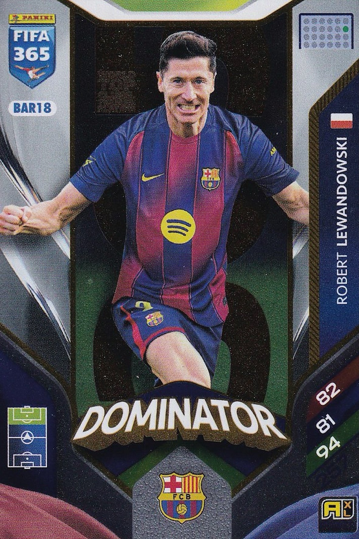 Robert Lewandowski Dominator Card #BAR18 - Panini Adrenalyn XL FIFA 365 2026 (FC Barcelona)
