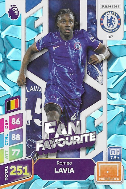 Roméo Lavia Fan Favourite Blue Parallel Card #107 - Panini Adrenalyn XL PLUS 2025 Premier League (Chelsea)