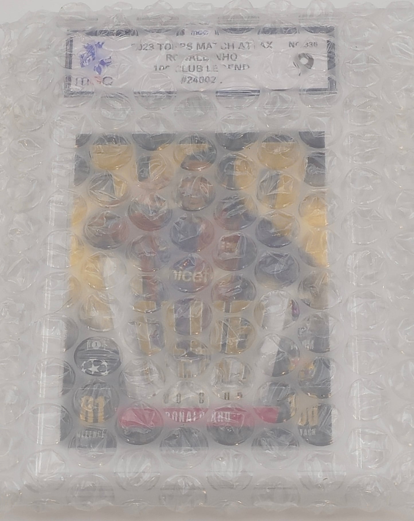 Ronaldinho, Match Attax Extra 2023/2024, 100 Club Legend Trading Card #336, Topps, Barcelona, MGC Graded 9, bubble wrapped