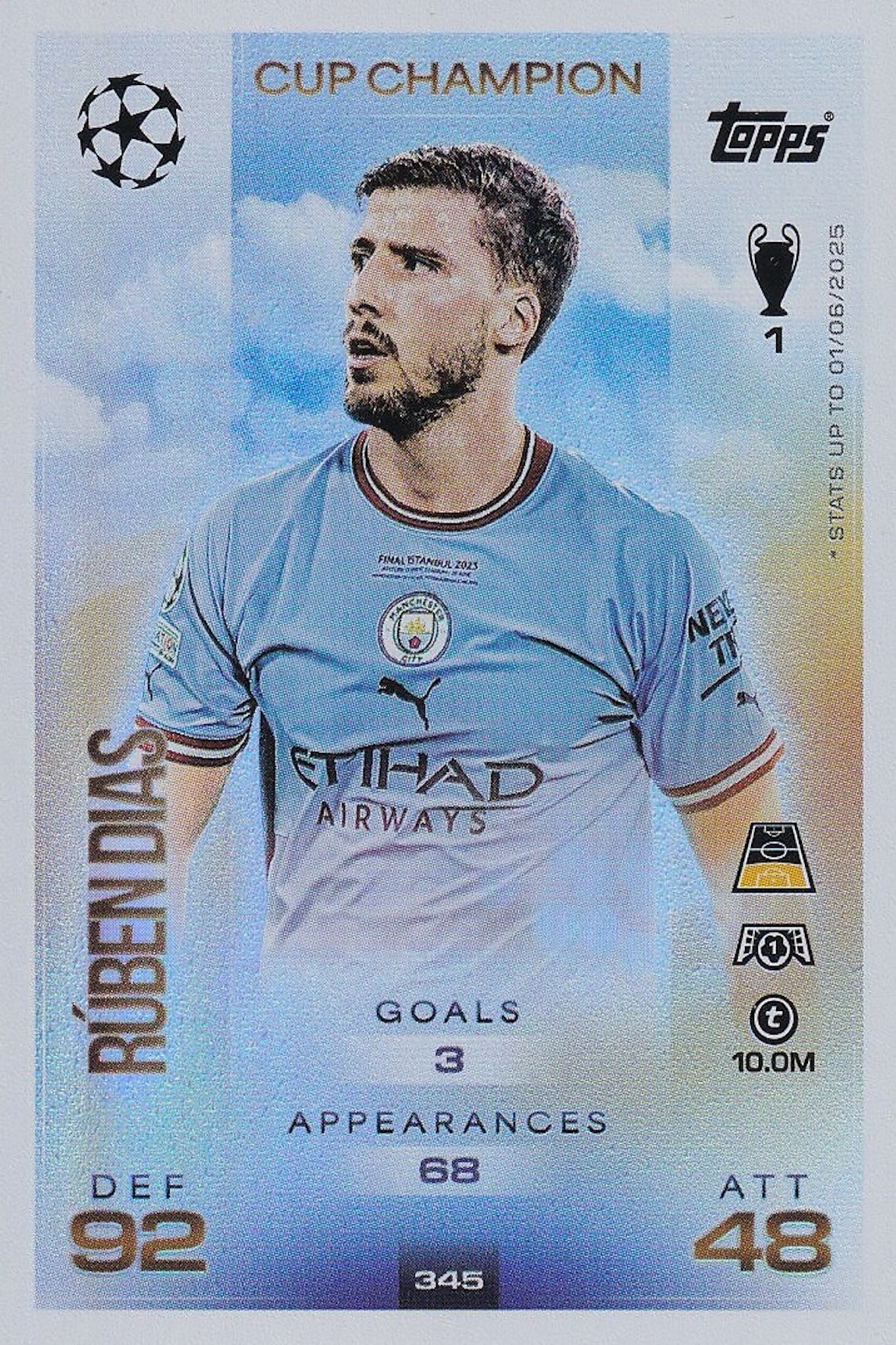 Ruben Dias Cup Champion Card #345 - Topps Match Attax 25/26 (2025/2026) Manchester City