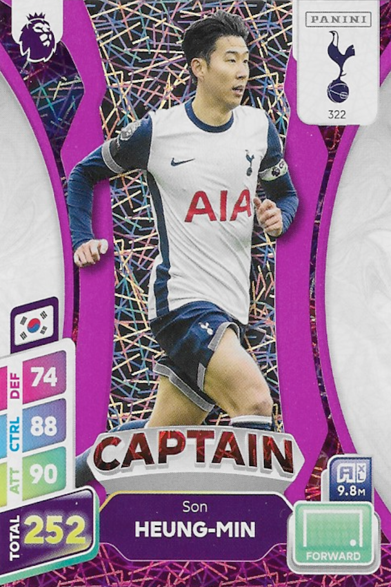 Son Heung-Min Purple Parallel Captain Card #322 - Panini Adrenalyn XL PLUS 2025 (Tottenham Hotspur)